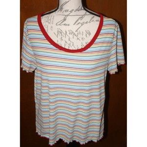 French Pastry Striped Multi-Color Top SS Sz Plus 2X Ribbed Knit Soft